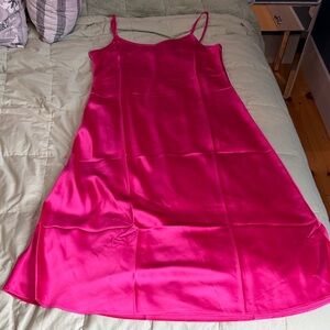Satin Midi Slip Dress in Vibrant Fuchsia